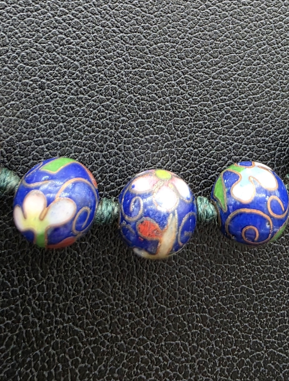 VINTAGE 40's Blue Cloisonné Floral Bead Necklace - Women Jewelry - Picture 5 of 5